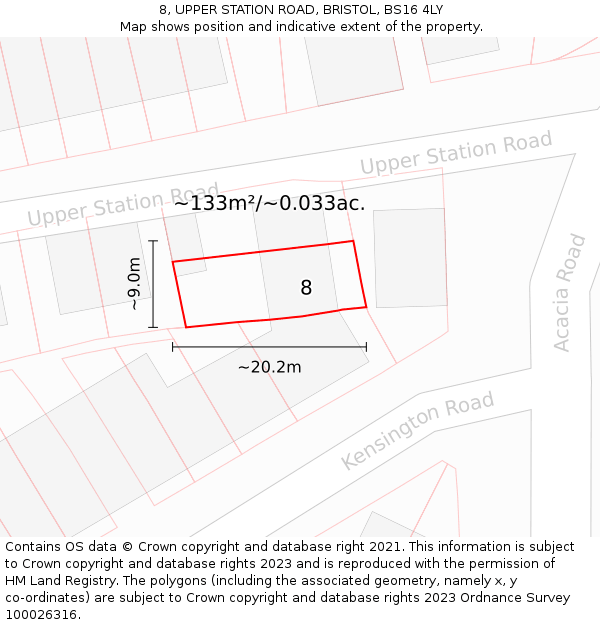 8, UPPER STATION ROAD, BRISTOL, BS16 4LY: Plot and title map