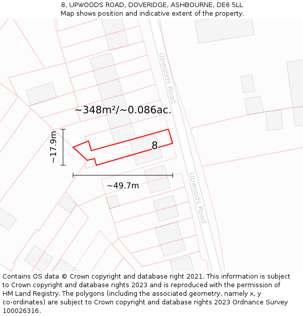8, UPWOODS ROAD, DOVERIDGE, ASHBOURNE, DE6 5LL: Plot and title map