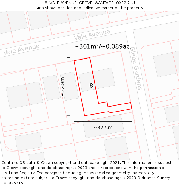 8, VALE AVENUE, GROVE, WANTAGE, OX12 7LU: Plot and title map