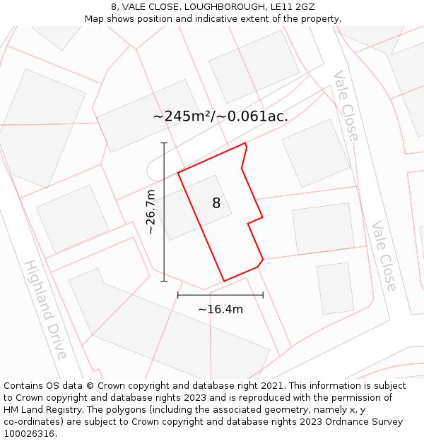 8, VALE CLOSE, LOUGHBOROUGH, LE11 2GZ: Plot and title map