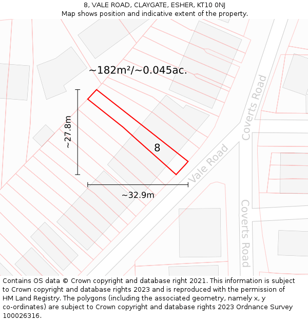 8, VALE ROAD, CLAYGATE, ESHER, KT10 0NJ: Plot and title map