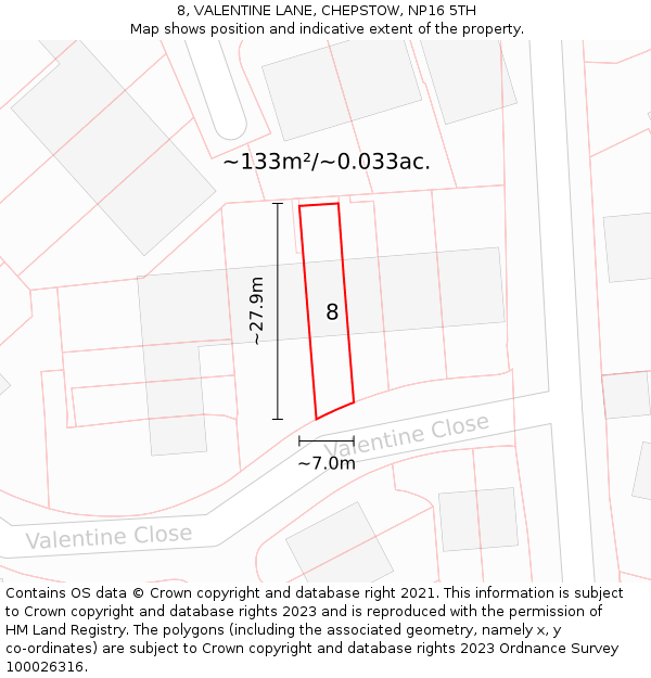 8, VALENTINE LANE, CHEPSTOW, NP16 5TH: Plot and title map