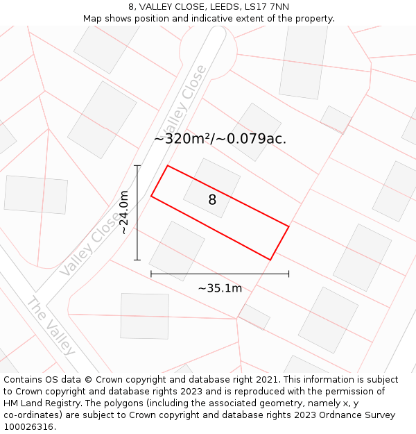 8, VALLEY CLOSE, LEEDS, LS17 7NN: Plot and title map