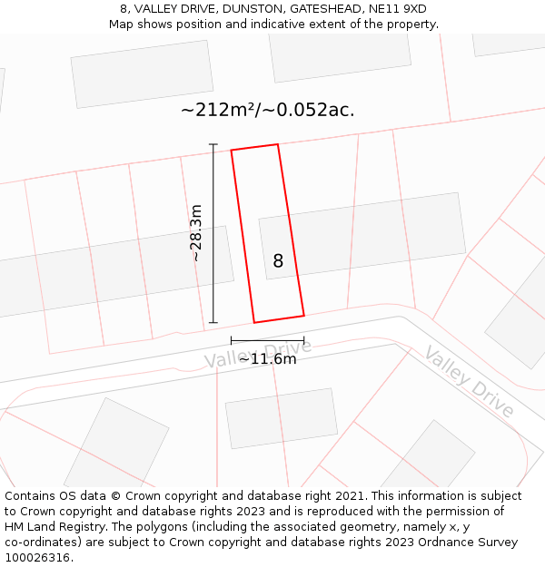 8, VALLEY DRIVE, DUNSTON, GATESHEAD, NE11 9XD: Plot and title map
