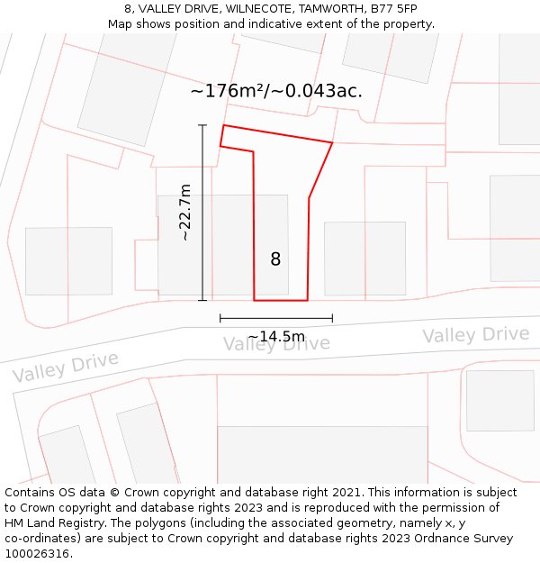8, VALLEY DRIVE, WILNECOTE, TAMWORTH, B77 5FP: Plot and title map