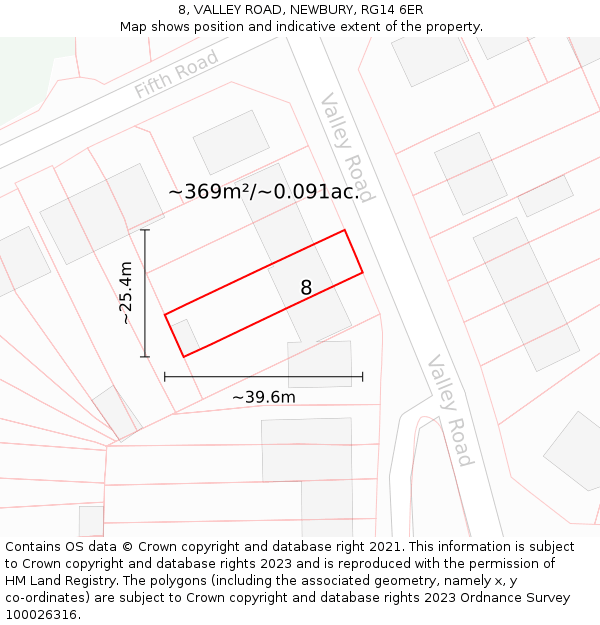 8, VALLEY ROAD, NEWBURY, RG14 6ER: Plot and title map