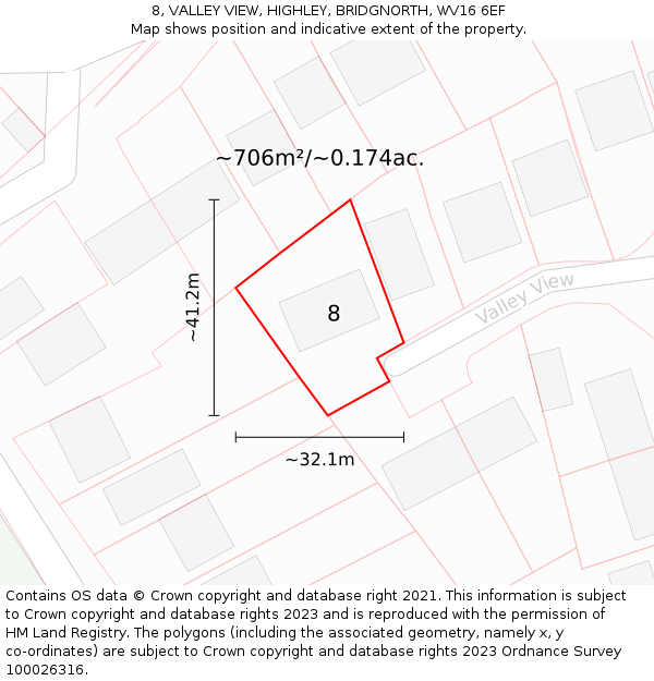 8, VALLEY VIEW, HIGHLEY, BRIDGNORTH, WV16 6EF: Plot and title map