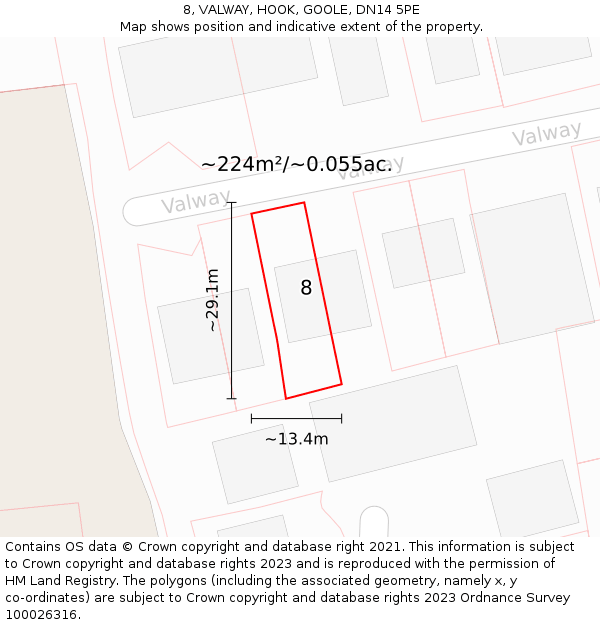 8, VALWAY, HOOK, GOOLE, DN14 5PE: Plot and title map