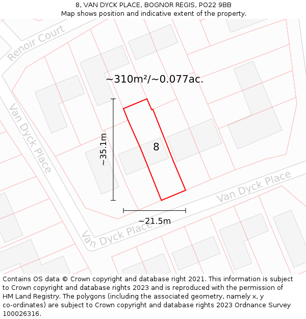 8, VAN DYCK PLACE, BOGNOR REGIS, PO22 9BB: Plot and title map