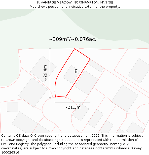 8, VANTAGE MEADOW, NORTHAMPTON, NN3 5EJ: Plot and title map