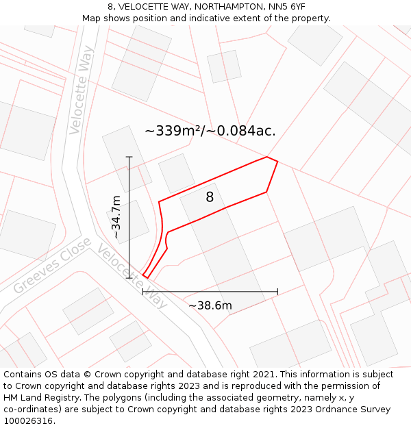 8, VELOCETTE WAY, NORTHAMPTON, NN5 6YF: Plot and title map