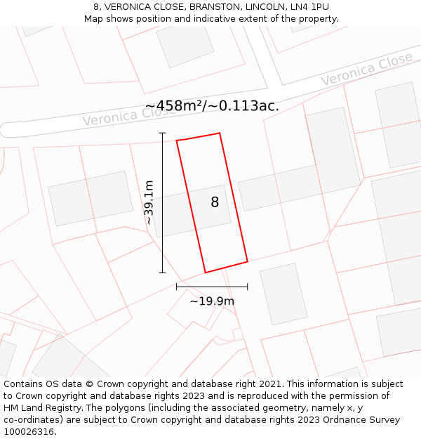 8, VERONICA CLOSE, BRANSTON, LINCOLN, LN4 1PU: Plot and title map