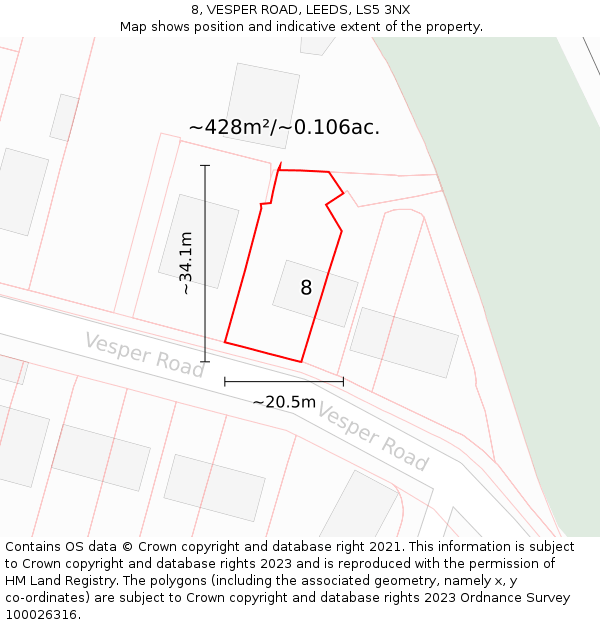 8, VESPER ROAD, LEEDS, LS5 3NX: Plot and title map