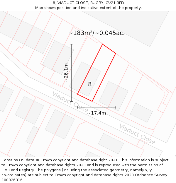 8, VIADUCT CLOSE, RUGBY, CV21 3FD: Plot and title map