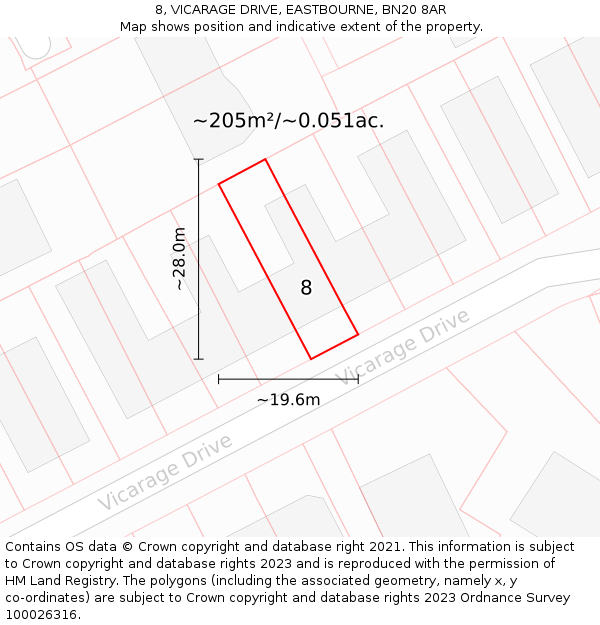 8, VICARAGE DRIVE, EASTBOURNE, BN20 8AR: Plot and title map