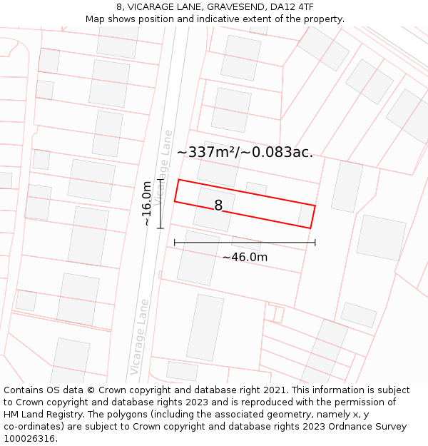 8, VICARAGE LANE, GRAVESEND, DA12 4TF: Plot and title map