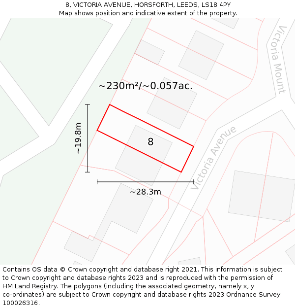 8, VICTORIA AVENUE, HORSFORTH, LEEDS, LS18 4PY: Plot and title map