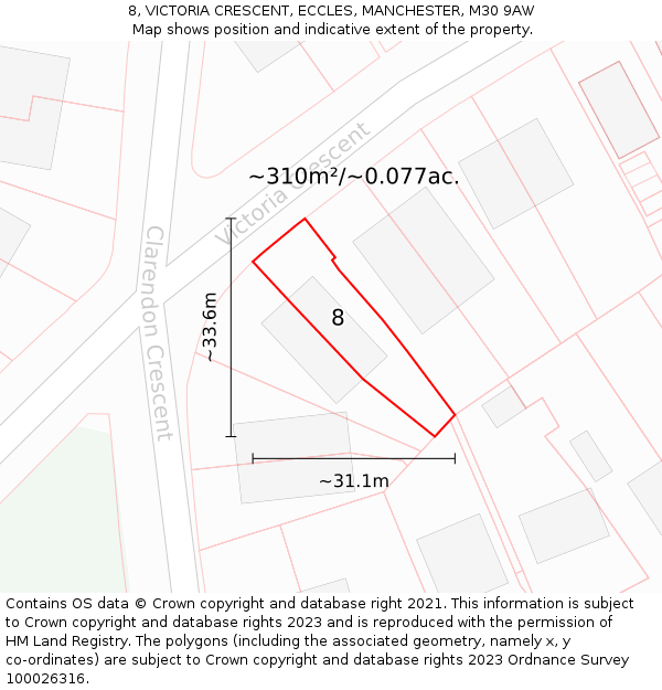 8, VICTORIA CRESCENT, ECCLES, MANCHESTER, M30 9AW: Plot and title map