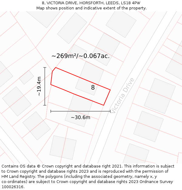 8, VICTORIA DRIVE, HORSFORTH, LEEDS, LS18 4PW: Plot and title map