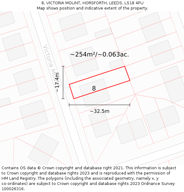8, VICTORIA MOUNT, HORSFORTH, LEEDS, LS18 4PU: Plot and title map