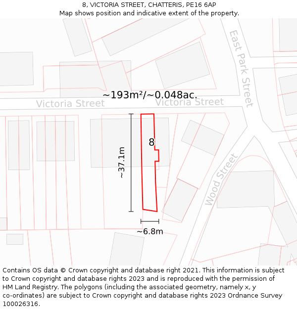 8, VICTORIA STREET, CHATTERIS, PE16 6AP: Plot and title map