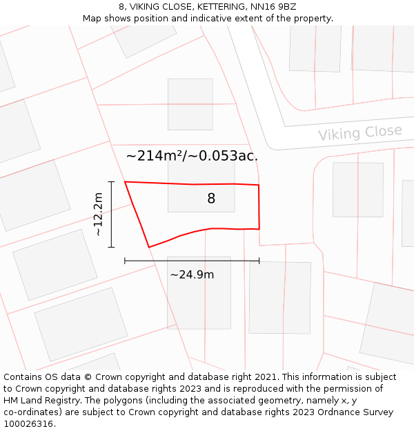 8, VIKING CLOSE, KETTERING, NN16 9BZ: Plot and title map