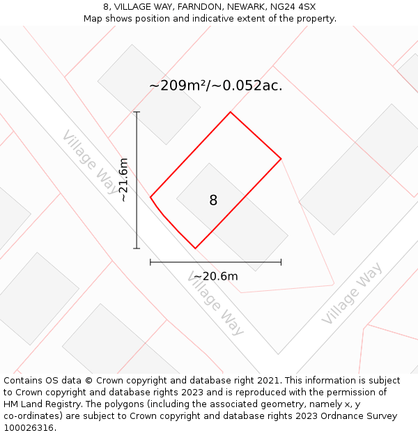 8, VILLAGE WAY, FARNDON, NEWARK, NG24 4SX: Plot and title map