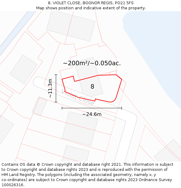 8, VIOLET CLOSE, BOGNOR REGIS, PO21 5FS: Plot and title map