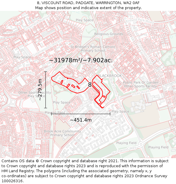 8, VISCOUNT ROAD, PADGATE, WARRINGTON, WA2 0AF: Plot and title map