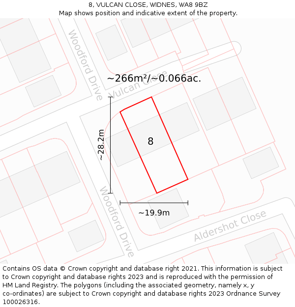 8, VULCAN CLOSE, WIDNES, WA8 9BZ: Plot and title map