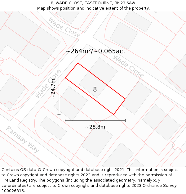 8, WADE CLOSE, EASTBOURNE, BN23 6AW: Plot and title map