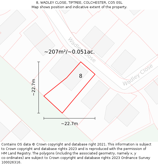 8, WADLEY CLOSE, TIPTREE, COLCHESTER, CO5 0SL: Plot and title map