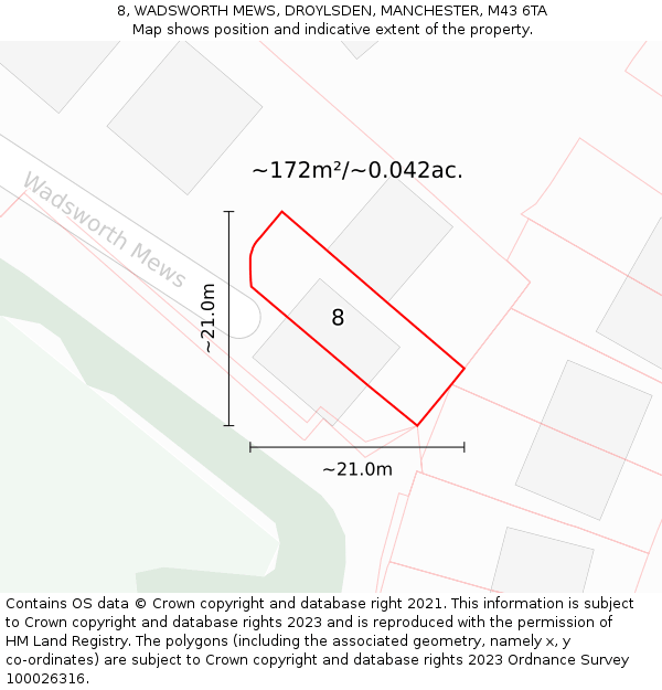 8, WADSWORTH MEWS, DROYLSDEN, MANCHESTER, M43 6TA: Plot and title map