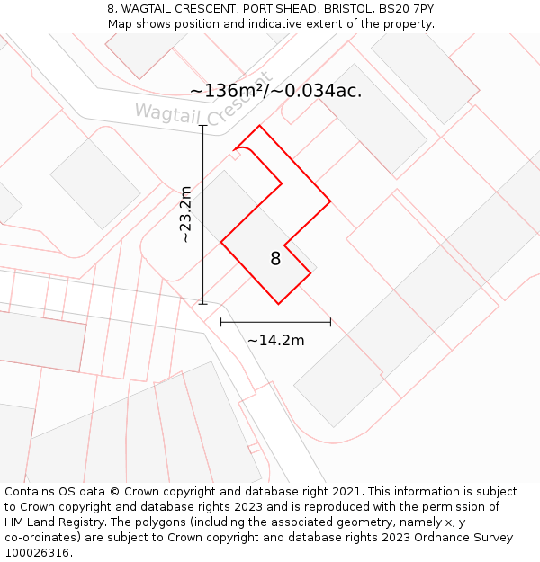 8, WAGTAIL CRESCENT, PORTISHEAD, BRISTOL, BS20 7PY: Plot and title map
