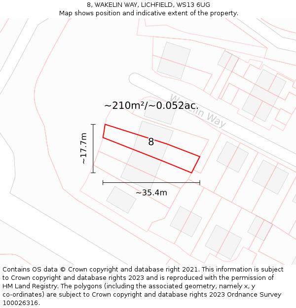 8, WAKELIN WAY, LICHFIELD, WS13 6UG: Plot and title map