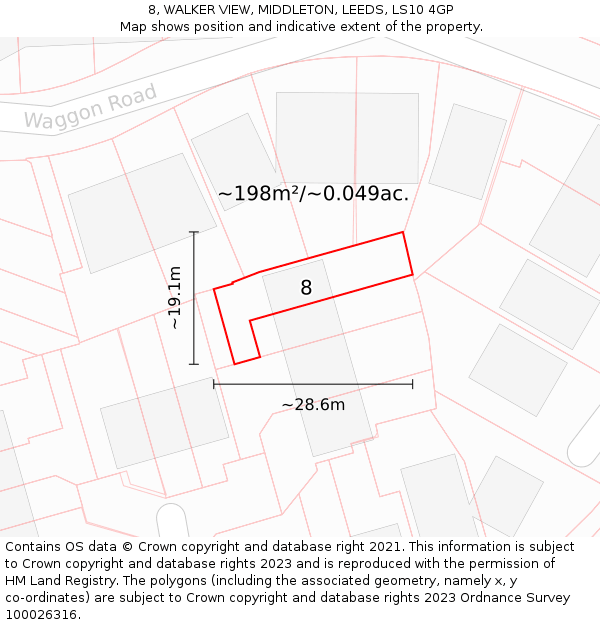 8, WALKER VIEW, MIDDLETON, LEEDS, LS10 4GP: Plot and title map