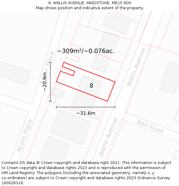 8, WALLIS AVENUE, MAIDSTONE, ME15 9DX: Plot and title map