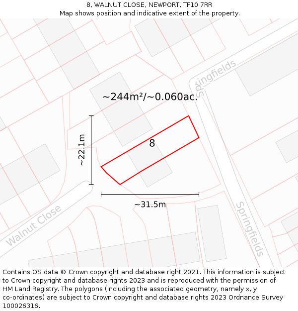 8, WALNUT CLOSE, NEWPORT, TF10 7RR: Plot and title map