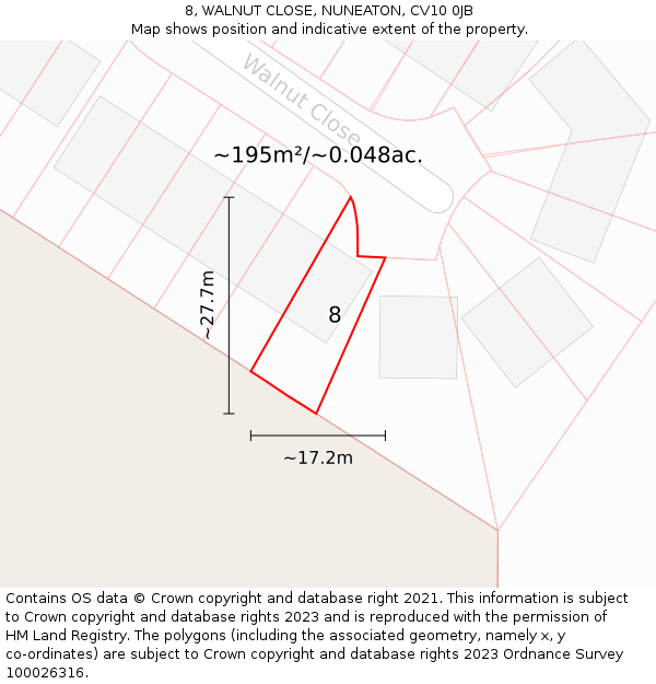 8, WALNUT CLOSE, NUNEATON, CV10 0JB: Plot and title map