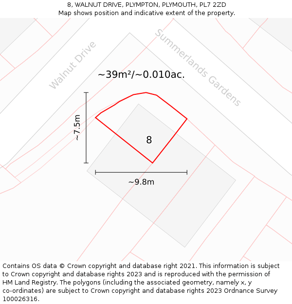 8, WALNUT DRIVE, PLYMPTON, PLYMOUTH, PL7 2ZD: Plot and title map