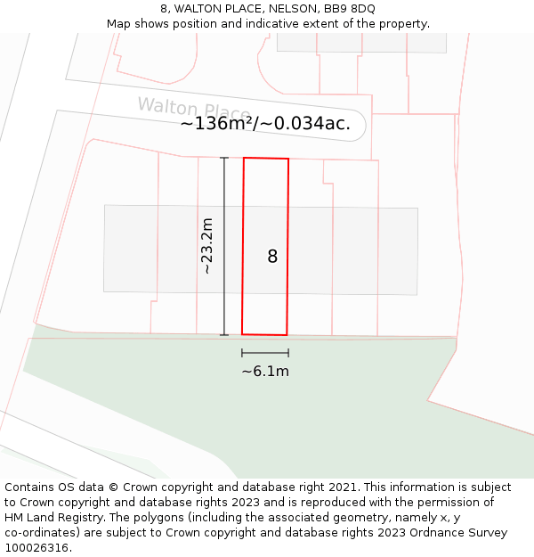8, WALTON PLACE, NELSON, BB9 8DQ: Plot and title map