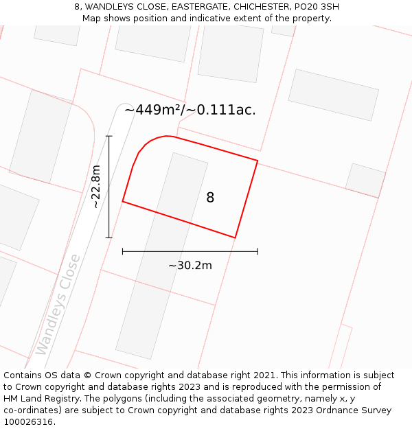 8, WANDLEYS CLOSE, EASTERGATE, CHICHESTER, PO20 3SH: Plot and title map