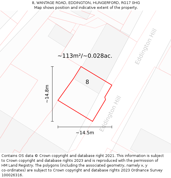 8, WANTAGE ROAD, EDDINGTON, HUNGERFORD, RG17 0HG: Plot and title map