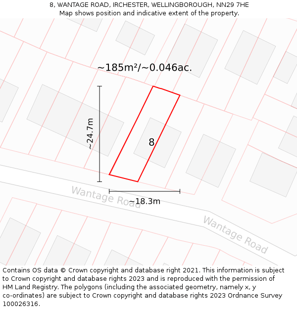 8, WANTAGE ROAD, IRCHESTER, WELLINGBOROUGH, NN29 7HE: Plot and title map