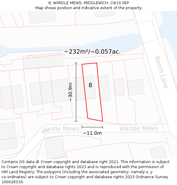 8, WARDLE MEWS, MIDDLEWICH, CW10 0EP: Plot and title map