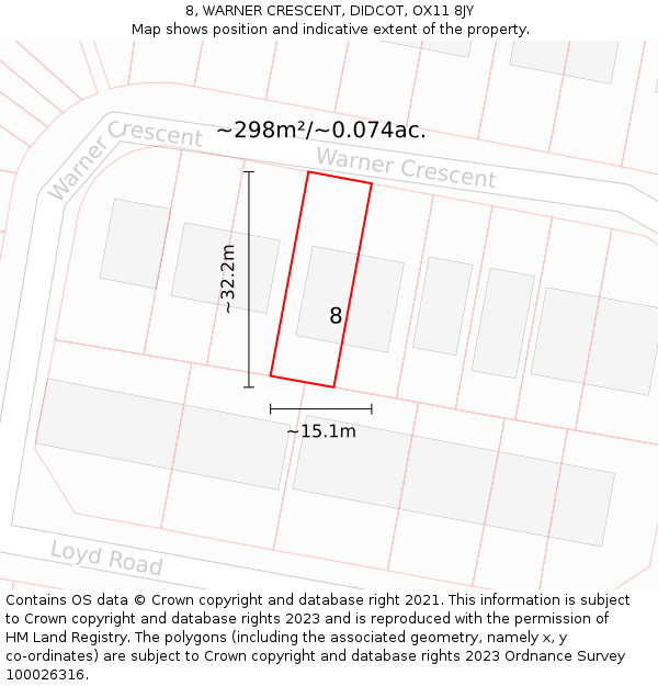 8, WARNER CRESCENT, DIDCOT, OX11 8JY: Plot and title map