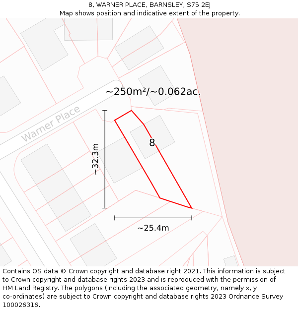 8, WARNER PLACE, BARNSLEY, S75 2EJ: Plot and title map