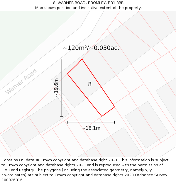 8, WARNER ROAD, BROMLEY, BR1 3RR: Plot and title map
