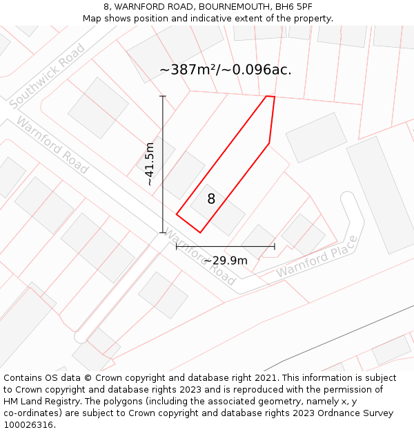 8, WARNFORD ROAD, BOURNEMOUTH, BH6 5PF: Plot and title map