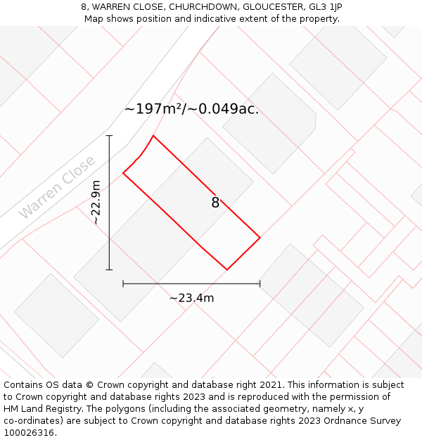 8, WARREN CLOSE, CHURCHDOWN, GLOUCESTER, GL3 1JP: Plot and title map